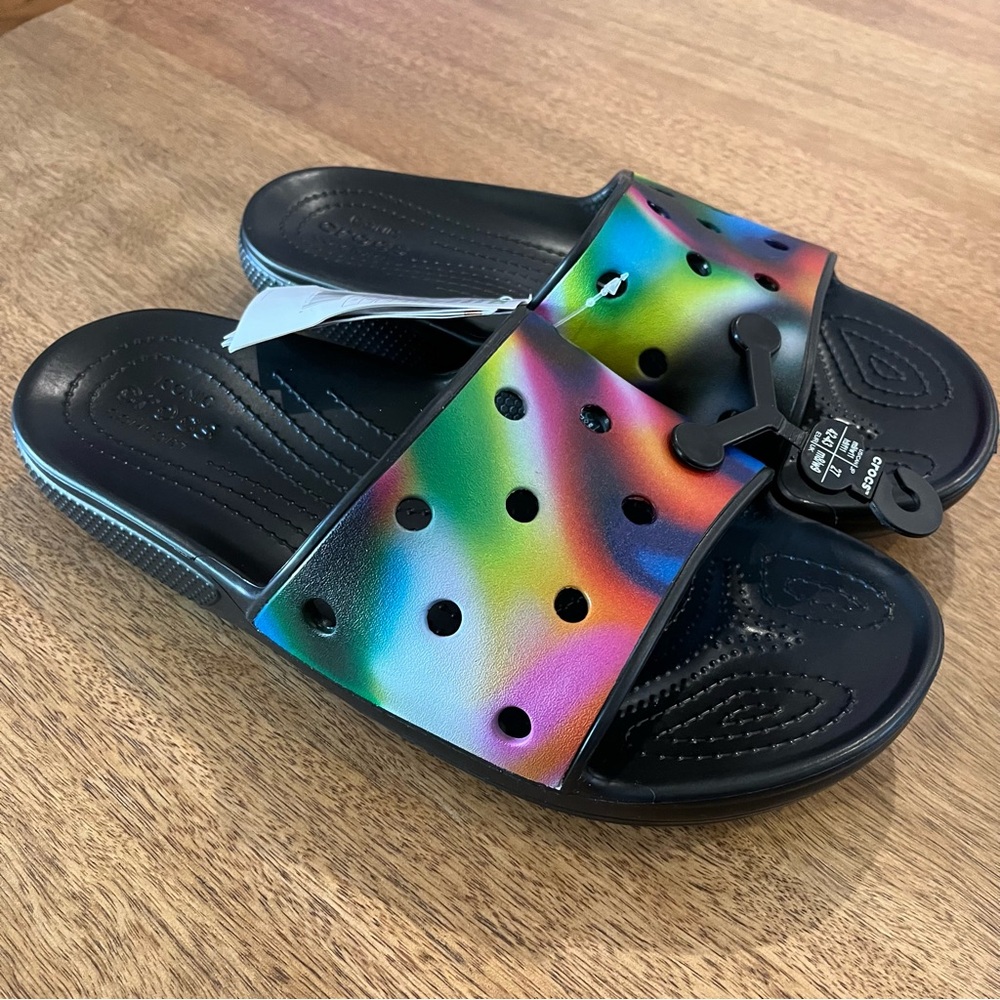 CROCS Classic Solarized Slides Men's 9 / W 11 Slide Sandals Black Flip Flop New - Picture 1 of 5